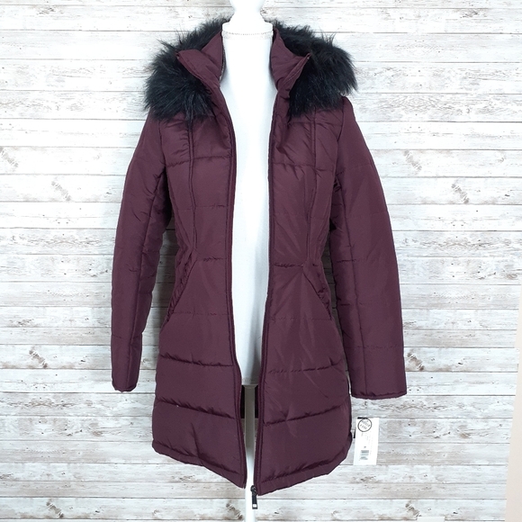 Maralyn & Me Puffer Coat S Faux Fur Trim R - Picture 4 of 7
